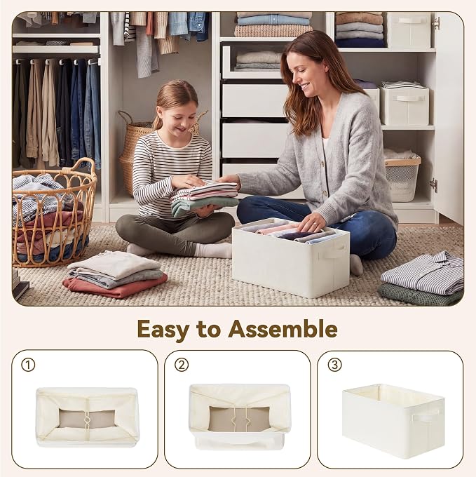 GRANNY SAYS Closet Storage Bins, Storage Basket for Shelves, Beige, 2-Pack | With Metal Frame, Foldable, Sturdy Handles, Basket for Closet, Shelf, Bedroom, Holds Blankets, Clothes, 13"x8.5"x7"
