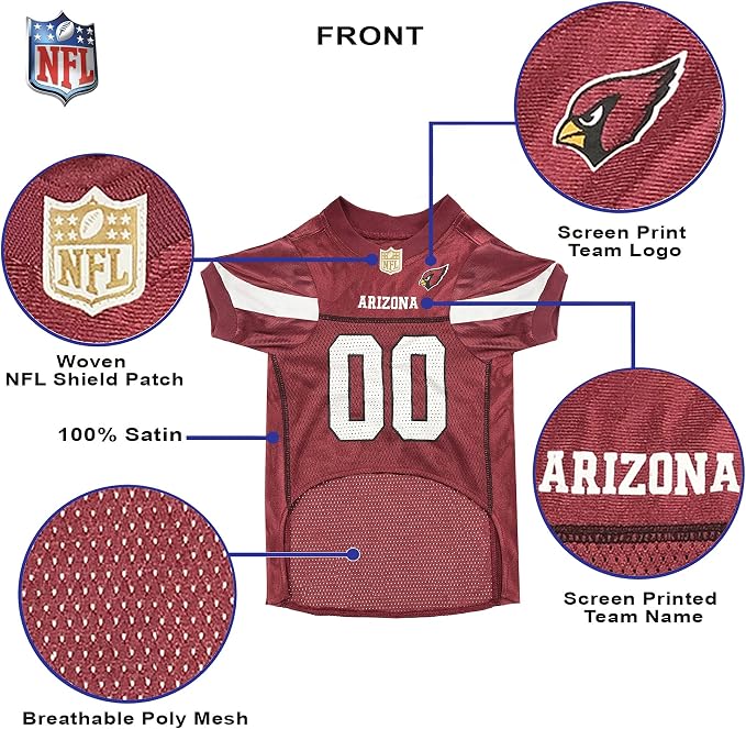 Pets First NFL Arizona Cardinals Dog Jersey, Size X-Small, Football Shirt Costume for Pet, Dog Sports T-Shirt, NFL Team Clothing for Cats, Licensed Pet Apparel Available in 7 Sizes and 32 Teams