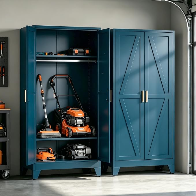 71" H Metal Storage Cabinets,Garage Cabinet,Broom Closet Storage Cabinet,Blue Storage Cabinets,Utility Cabinet