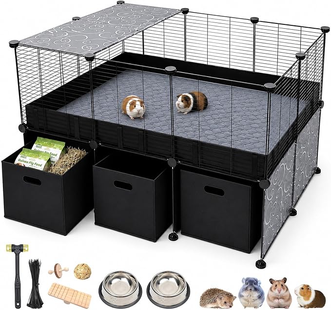 Guinea Pig Cage - C&C Small Animal Playpen with Waterproof Liner, Washable Pee Pad, Storage Bins, Toys & Bowl - Indoor Habitat for Guinea Pigs, Hedgehogs, Hamsters, Ferrets