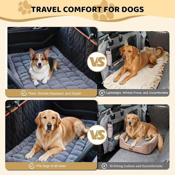 Backseat Dog Bed Mat, Dog Mat for Car Backseat Extender, 24.8'' x 54'' Non-Slip Travel Pet Blanket for Back Seat, Washable, Soft & Scratch-Proof, Universal Fit for Car, SUV, Truck, 2'' Thick