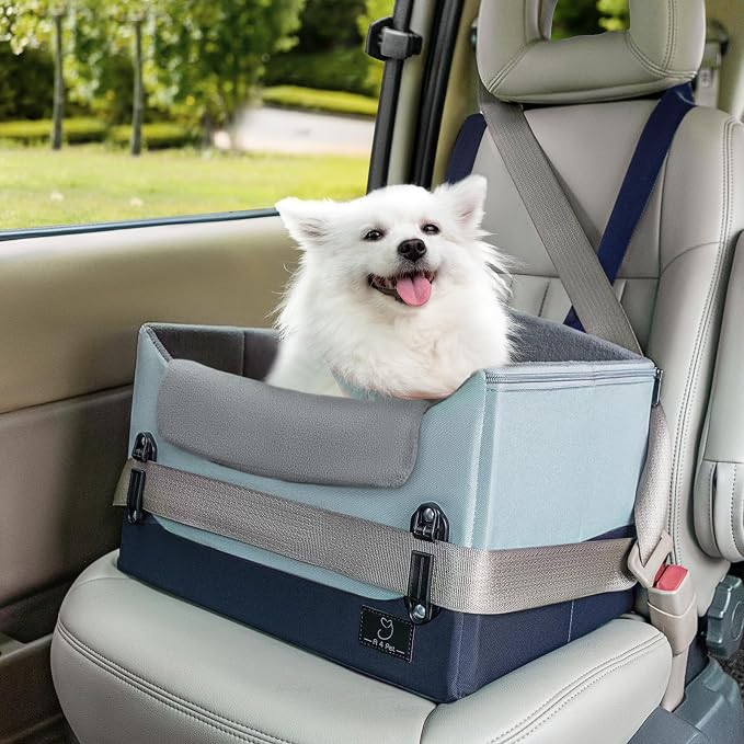 A 4 Pet Dog Car Seats for Small Dogs, Under 25 lbs, Patent Buckles | Adjustable leash, for travel/cars/SUV/pickup, pet bed for puppy & cat