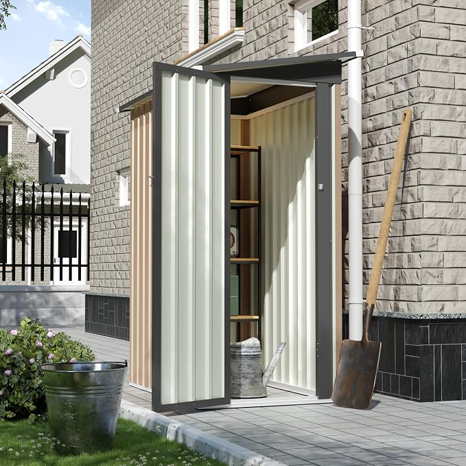 4 * 2 FT Metal Garden Storage Sheds for Patio Backyard Tools House Storage Waterproof Garden Tool Storage Sheds (Side-Opening Door)