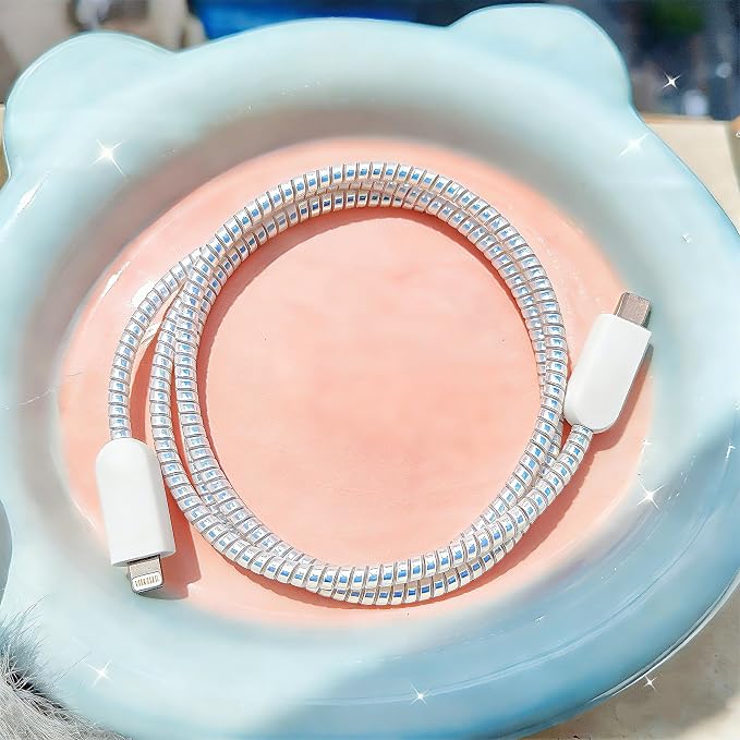 Cute Charger Cord Protector for iPhone Charger,DIY Transparent Charger Cable Protector Wire Saver,Not Yellowing,Soft Phone Cable Protector,Cable Charger Protector for iPad iPhone15 16 17 Pro Max