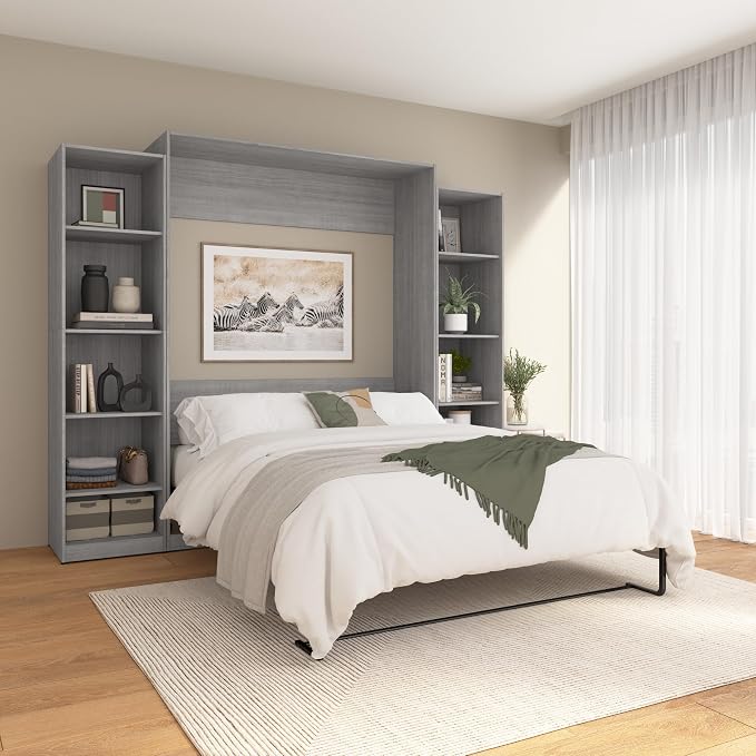 Bestar Queen Murphy Bed & Closet Organizer, Platinum Gray, Claremont, 105W | Closet Organizers; for guest room or multipurpose space; 10-year warranty