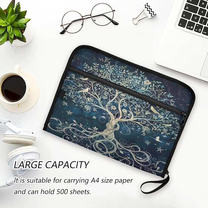 13 Pocket Zipper Expanding File Folder A4 Tree of Life | Accordion File Organizer with Front Pouch A4 Letter Size Portable Folders for Documents Receipt School Office Supplies