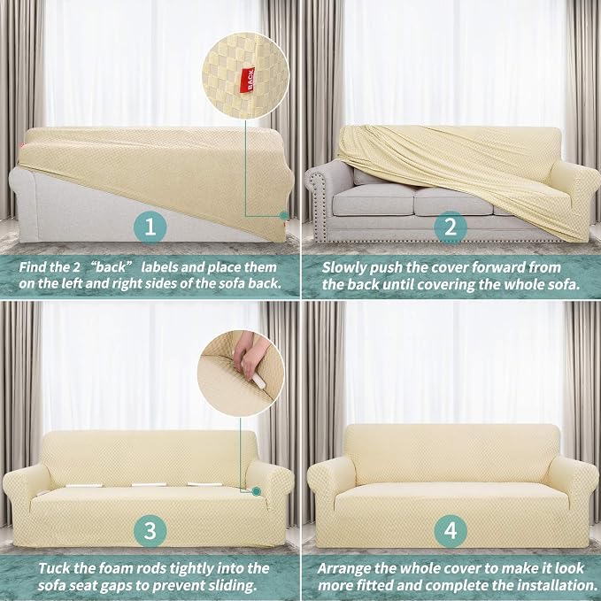 YEMYHOM Couch Cover Latest Jacquard Design High Stretch Sofa Chair Covers for Living Room, Pet Dog Cat Proof Armchair Slipcover Non Slip Magic Elastic Furniture Protector (Small, Beige)