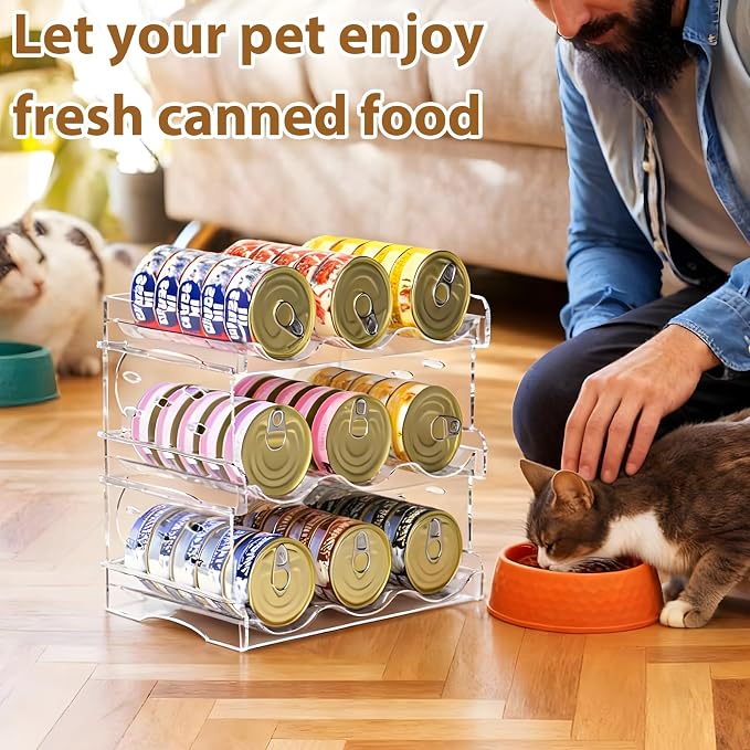Flenpptly Cat Food Can Organizer, 3-Tier Cat Food Organizer | Transparent Can Organizer for Pantry, Canned Food Organizer Holds 45 (3oz) Cans, Pantry can Organizer (2-Tier 3-Can)