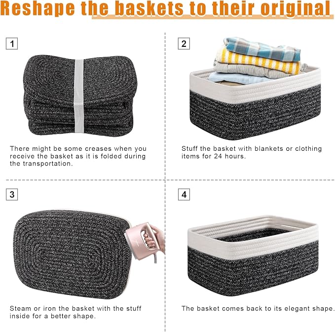 OIAHOMY 4 PACK 7L Storage Baskets for Organizing Storage Bins Black | Small Bins for Shelves Small Storage Basket Shelf Baskets Organizer Baskets for Gifts Empty Cute Decorative Storage Bins