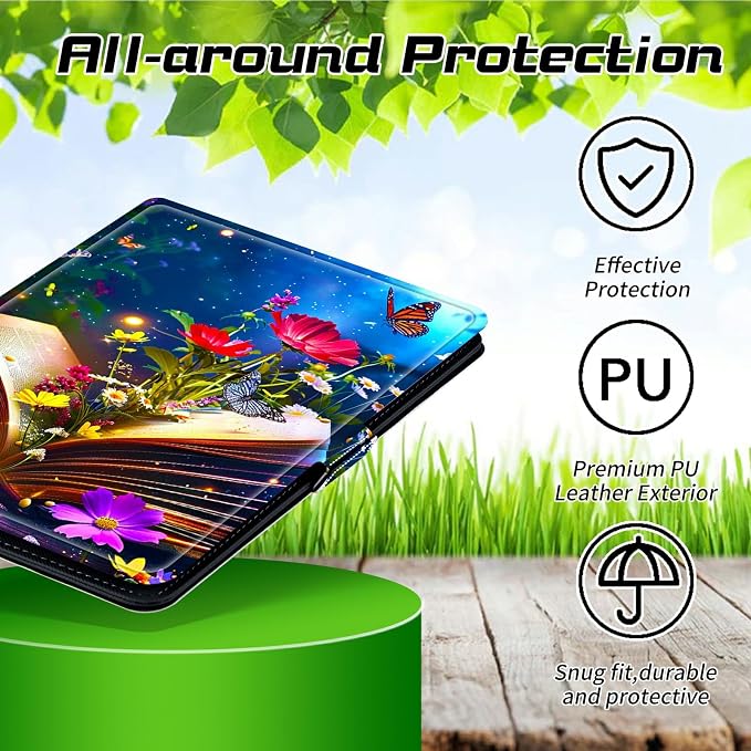 Universal Tablet Case for T-Mobile Revvl Tab 2 10.1" Model:9185W 2025/Revvl Tab 5G 10.36" 2023, 360 Degree Rotating Kickstand Protective Stand Leather Shell Cover for 9"-10.5", Book Flower