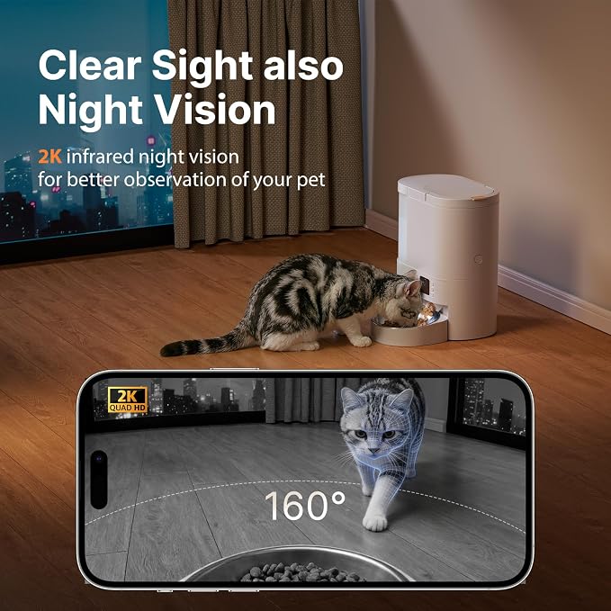 Automatic Cat Feeder with Camera, 2 in 1 Cat Food and Water Dispenser | 2K HD Video and Night Vision, 5G App Controlled Timed Pet Feeder, 4L Food & 3L Gravity Waterer, 2-Way Audio for Cat Small Dog