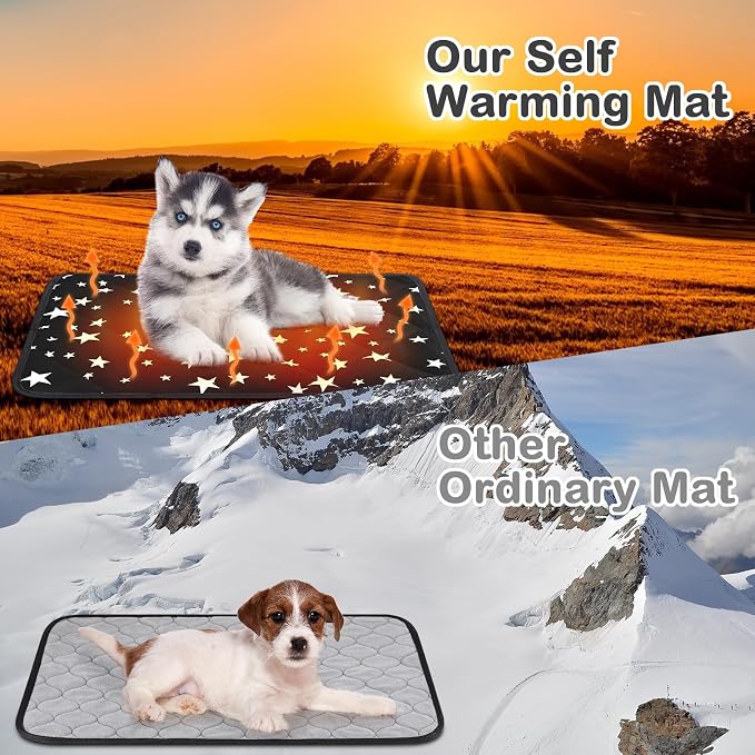 4 Pack Self Warming Cat Bed Self Heating Cat Mat Star Pattern Soft Dog Crate Pad Thermal Pet Mat Anti Slip Kennel Dog Washable Warming Bed for Outdoor Indoor (18 x 24 Inch,Black)