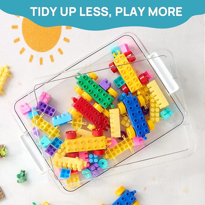 Vtopmart 4 Pack 6 Qt Plastic Storage Bins with Lids, Sensory Bins, White | Stackable Clear Containers for Organizing School & Office Supplies, Arts & Crafts Organizers and Storage for Home, Craft Room
