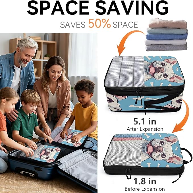 Dog Print Compression Packing Cubes Animal 6 Set Travel Packing Cubes for Suitcases Lightweight Expandable Organizers