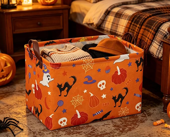 Halloween Basket Pumpkin Baskets Trick or Treat Basket Rectangular Storage Bin for Halloweens Parties(Candy Pumpkin)