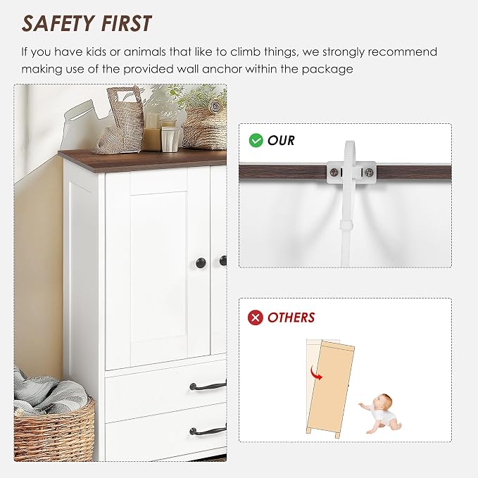 Dog Feeding Station with pet Feeding Station Dog Feeding Station Double Door Locker, Adjustable Dog Bowls and Storage Hooks, Dog Food Station White Pet Food Cabinet with 2 Removabl