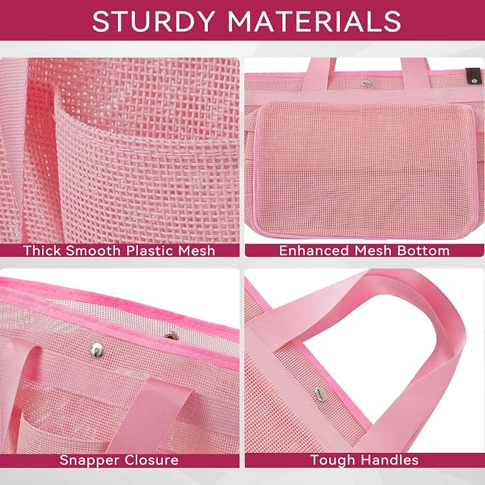 Mesh Horse Grooming Tote Bag Breathable Waterproof, 6 Pockets Horse Grooming Kit Tool Bags, Horse Cleaning Totes for Cleaning Supplies, Pet Grooming Organizer for Horse Cow Cat, Pink&Hot Pink