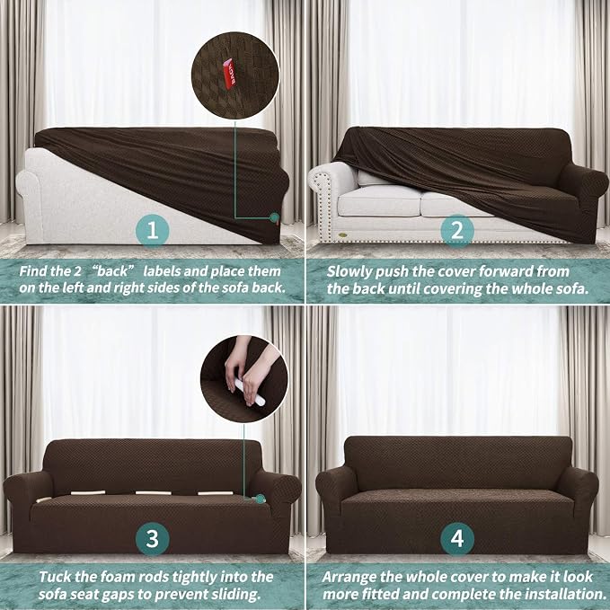 YEMYHOM Couch Cover Latest Jacquard Design High Stretch Sofa Chair Covers for Living Room, Pet Dog Cat Proof Armchair Slipcover Non Slip Magic Elastic Furniture Protector (Small, Dark Coffee)
