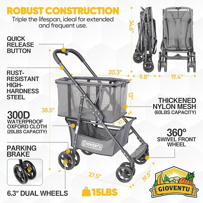 𝟐𝟎𝟐𝟔 𝐔𝐩𝐠𝐫𝐚𝐝𝐞𝐝 Folding Shopping Cart with Wheels, 80lbs Multi Use Grocery Carts with 360° Wheels & Removable Tote Bag, Multifunctional Portable Personal Shopping Carts for Groceries (Gray)