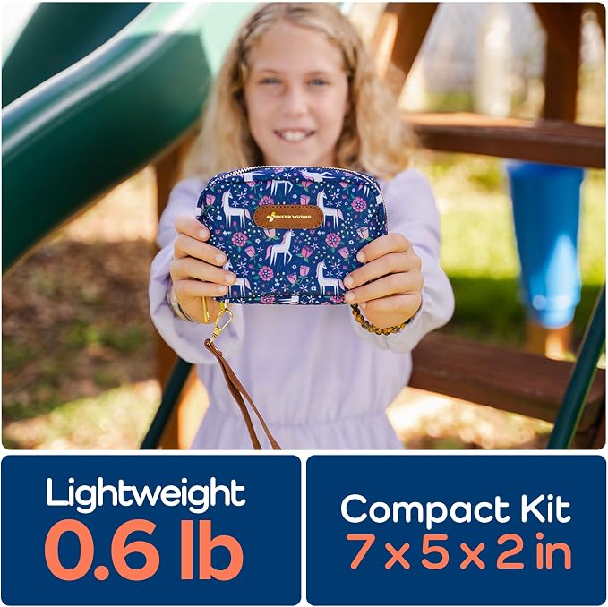 KeepGoing Travel First Aid Kit for Kids, 130 Pc. TSA-Approved Travel Size | Toddler First Aid Kit, Mini First Aid Kit for Car, Home, Purse, Diaper Bag & Backpack, Latex-Free Bandages