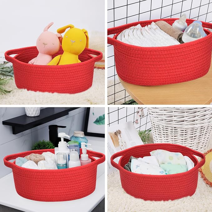 ABenkle Small Basket Empty Gift Basket, Decorative Boho Rope Woven Nursery Storage Organizer Dog Toy Baskets for Baby Showers Christmas Easter with Gift Bags and Ribbons, 12"X 8" X 5"