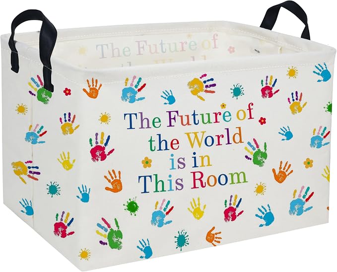 Rectangle Kids Baskets Book Basket Cute Storage Bin Organizer Boys Box for Room Decor Gift Basket(Handprint)