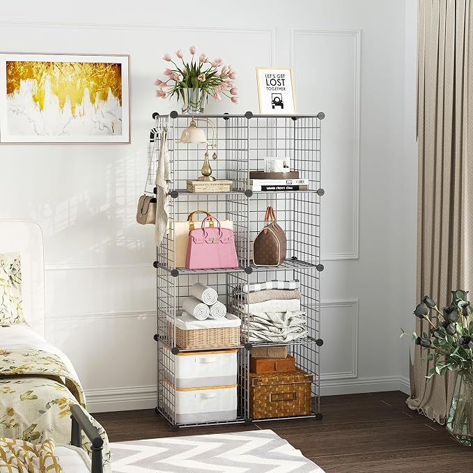 C&AHOME Wire Cube Storage, 8 - Cube Organizer Metal C Grids, Silver Gray | Modular Shelves Units, Closet Organizer, Storage Bins Shelving, Ideal for Home, Office, Living Room