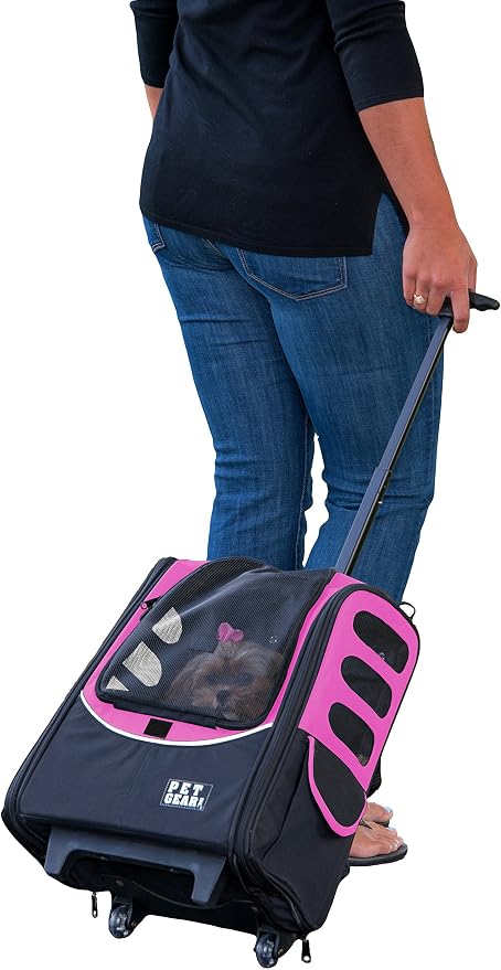 Pet Gear I-GO2 Roller Backpack, Travel Carrier, Car Seat for Cats/Dogs, Mesh Ventilation, Included Tether, Telescoping Handle, Storage Pouch, 2 Models, Available 12 Colors