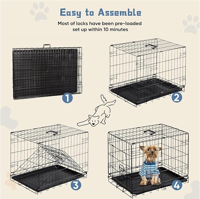 DUMOS 30 Inch Dog Crate, Puppy Small Medium Foldable Dog Cage Pet Kennel | Single Door Metal Wire, Plastic Leak-Proof Pan Tray, Portable Indoor Outdoor Training Travel
