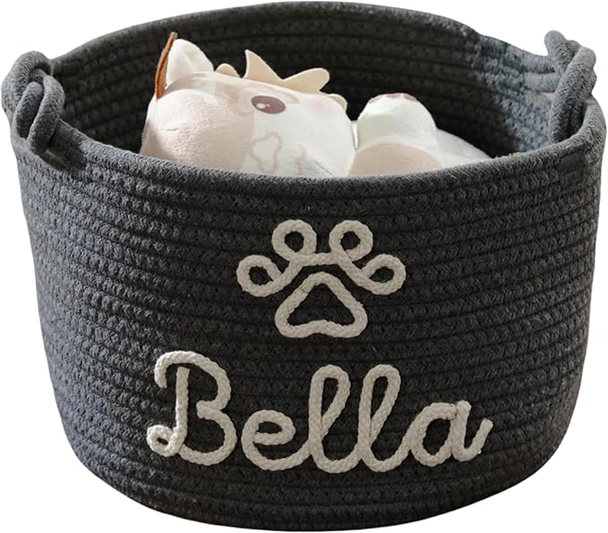 JUPPE Pet Dog Basket with Personalized Name, Dog Toys Storage Organizer Custom Cotton Rope Basket Nursery Decor (Pet Basket)