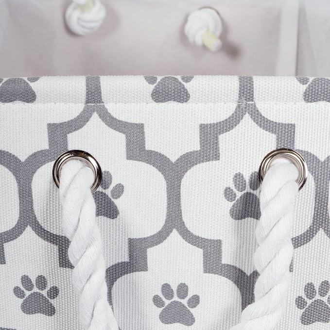 Bone Dry Pet Storage Collection Lattice Paw Print, Small Round, White/Gray