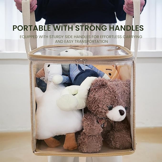 holay 2 Pack Clear Storage Cubes with Lids, 12 Inch Toy Organizer Bins | Transparent lid & sides; reinforced carry handles; folds flat; holds toys, clothes, books; fits cube shelves
