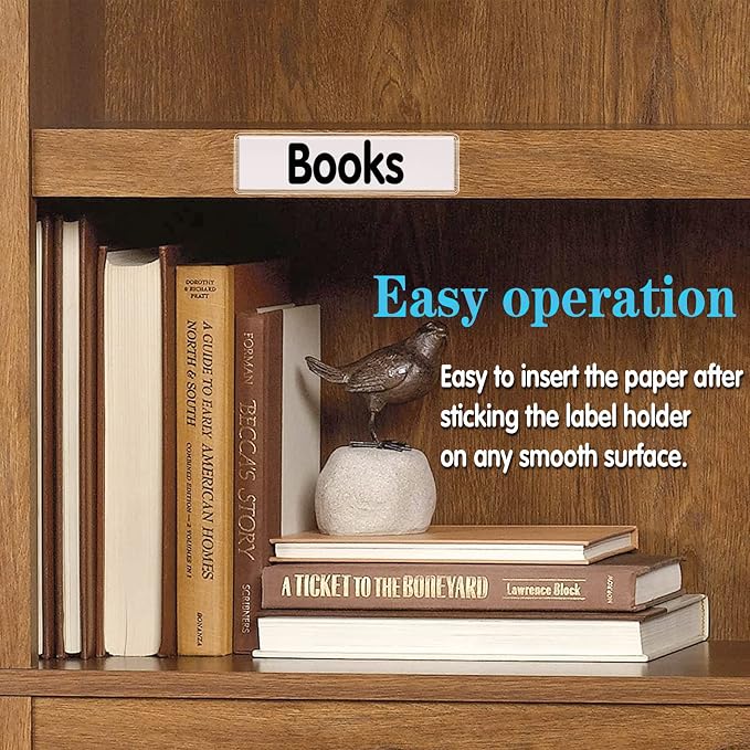 Self Adhesive Label Holders, ELEMGULY 100 Pack Adhesive Shelf Tag Shelf Label Holder Clear Pocket Holder with Paper for Supermarket, Bookshelf, Kitchen (4.3 x 1.2 Inch)