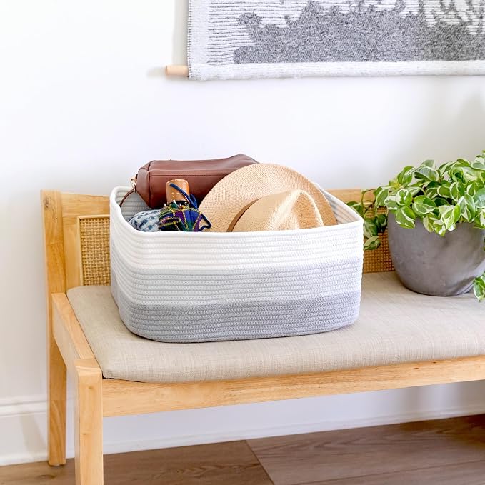 NaturalCozy Storage Baskets 16.8”x13”x7.6” Cotton Rope Woven Baskets for Organizing 3-Pack | Toy Storage Bins | Basket for Shelves, Laundry, Blanket, Clothes, Closet, Kitchen, Bathroom, Gifts