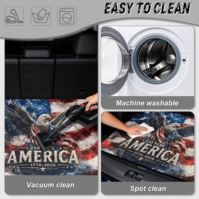 America Eagle Cargo Liners for Cars USA Patriotic Trunk Mats Dustproof Rear Cargo Mat Protector Trunk Liner Pads USA 250 Years Anniversary Car Accessories, 4th of July
