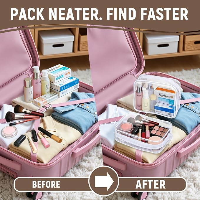 YedsIntu 16 Packs Clear Makeup Bags Cosmetic Storage Bags Waterproof TAS Approved Toiletry Bags PVC Zipper Pouches Organizer Case for Organizing Travel Bathroom