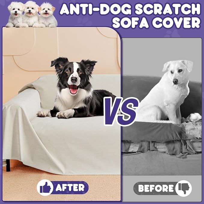 Loiion Cat Scratch Proof Furniture Protector Waterproof Sofa Cover 150"x91" | Pet-Friendly Couch Protector, Anti-Scratch & Anti-Slip Sofa Cover For Cats Dogs Kids, Machine Washable