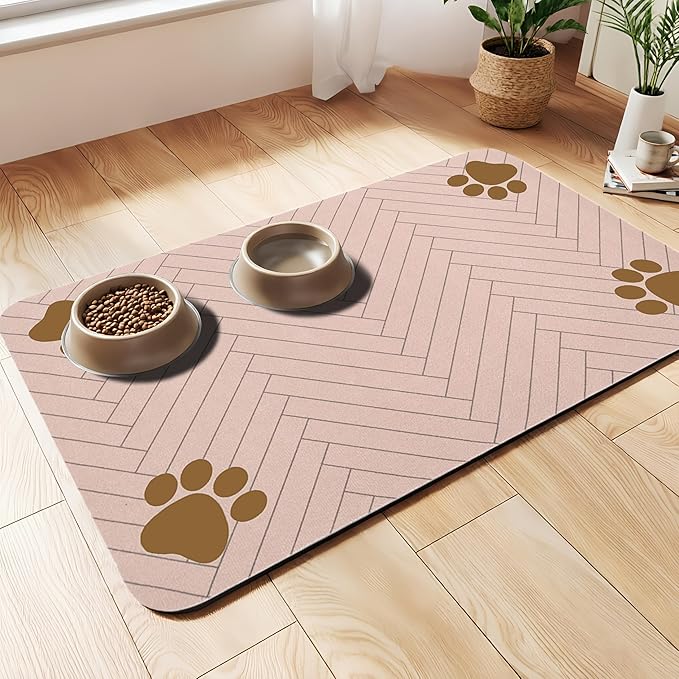 Pet Feeding Mat-Absorbent Dog Feeding Mat for Food and Water Bowl,No Stains Pet Placemat,Quick Drying Water Dispenser Mat for Dog and Cat,Easy to Clean Dog Accessories(M,Brown)