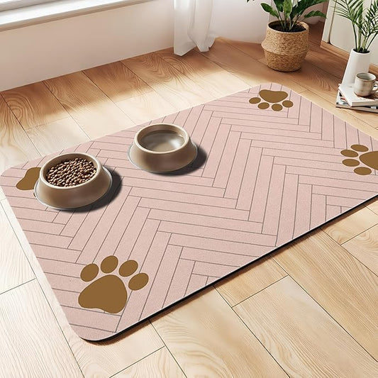 Pet Feeding Mat-Absorbent Dog Feeding Mat for Food and Water Bowl,No Stains Pet Placemat,Quick Drying Water Dispenser Mat for Dog and Cat,Easy to Clean Dog Accessories(S,Brown)