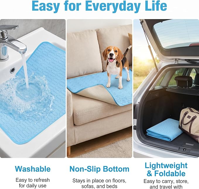 Dog Cooling Mat for Dogs, 40 x 28 in Ice Silk Pet Cooling Pad, Blue | Cool-touch ice silk cooling mat, micro-hole fabric, washable non-slip dog cooling pad for crates, beds, cars, floors
