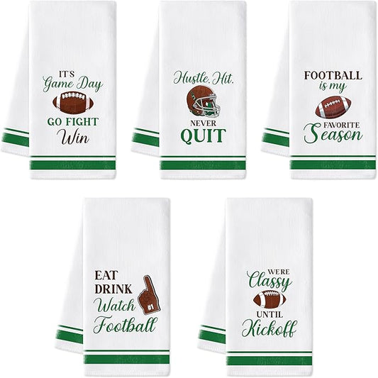 R HORSE Funny Football Kitchen Dish Towels - 5Pcs Sport Themed Game Day Kitchen Hand Towels, Absorbent Cleaning Dishcloth Home Bathroom Decor for Football Lovers Game Day Party Supplies
