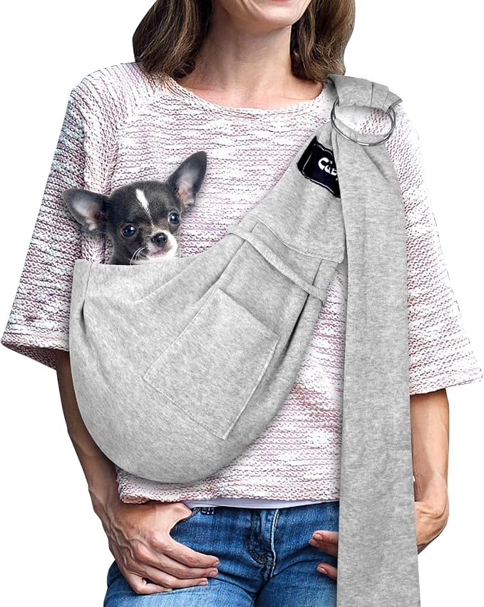Dog and Cat Sling Carrier - Hands Free Reversible Pet Sling Bag - Ring Sling Adjustable - Suitable for Puppy, Small Dogs Cats Outdoor(Grey)