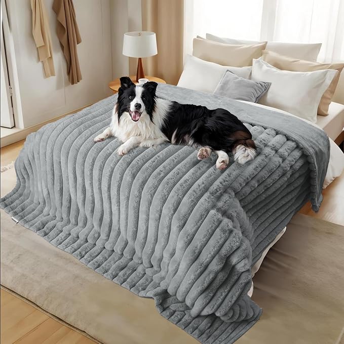 Waterproof Pet Blanket for Large Dogs & Cats - Reversible Calming Plush, Washable Furniture Cover for Couch, Bed, Car Seat, Blocks Leaks, Stains & Pet Fur (Grey, 50"x60")