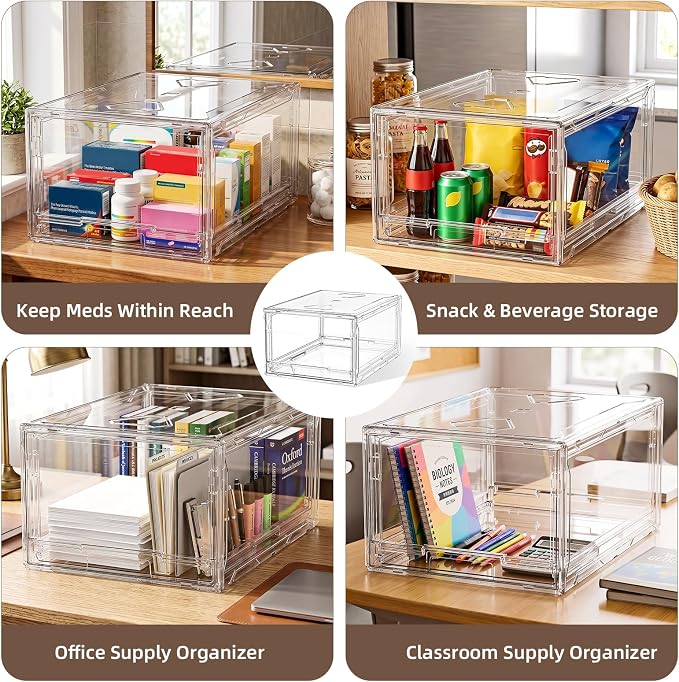 Large Clear Stackable Storage Drawer Organizer for Closet, 3 Pack | Easy Assemble, Plastic Drawer Organizer, Closet Storage Bins, Dustproof Underbed Organizer for Underwear, T-shirt, Clothing