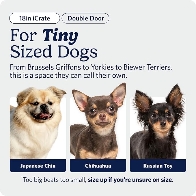 Midwest 18-Inch Double Door iCrate, for Tiny Breeds, Up to 10 lbs