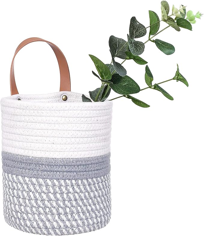 Wall Hanging Storage Basket, Woven Plant Holder for Organizing, 6.3” x 7" | Small decorative basket for towels, and toys, flowers. Hanging storage organizer for wall decor and home organization.