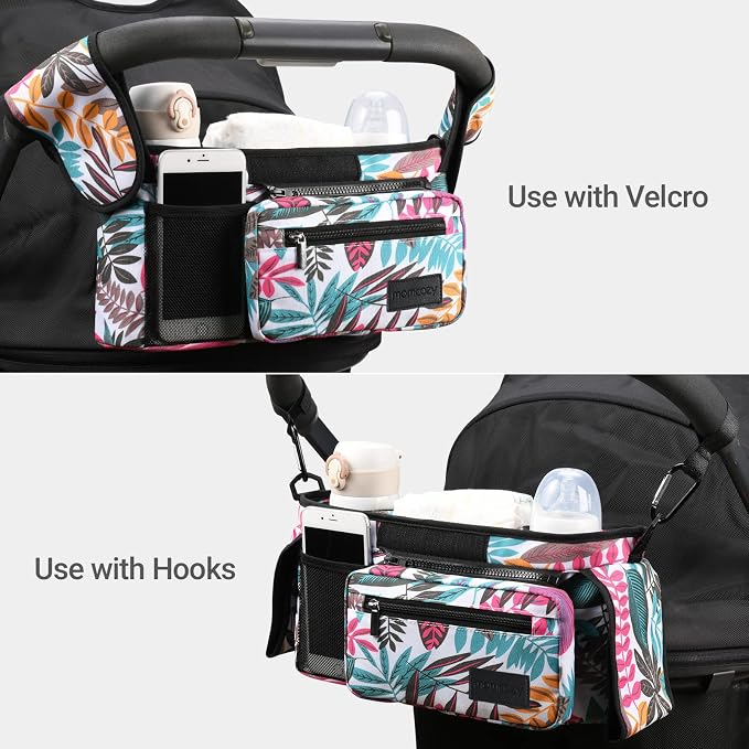 Momcozy Universal Stroller Organizer with Insulated Cup Holder | Detachable Phone Bag and Shoulder Strap, Fits for Uppababy, Baby Jogger, Britax, BOB, Umbrella, and Pet Strollers