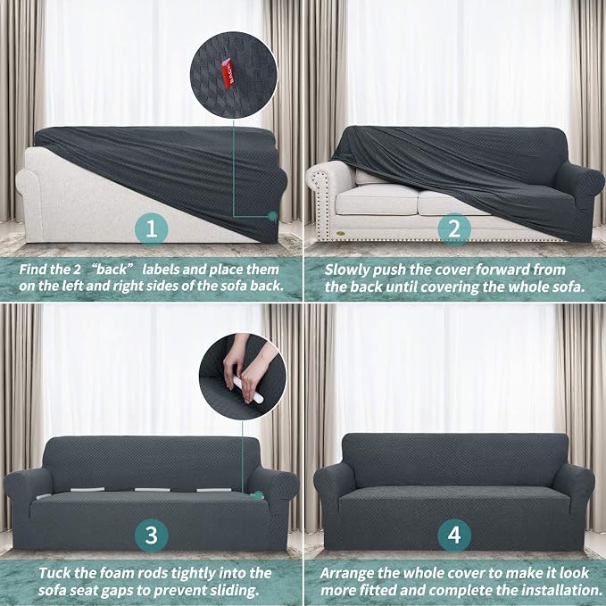 YEMYHOM Couch Cover Latest Jacquard Design High Stretch Sofa Chair Covers for Living Room, Pet Dog Cat Proof Armchair Slipcover Non Slip Magic Elastic Furniture Protector (Small, Dark Gray)