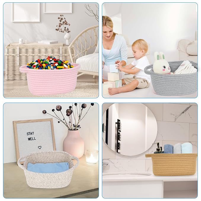 ABenkle Small Storage Basket, Mini Cotton Rope Woven Basket, Cute Boho Decorative Toy Storage Bin