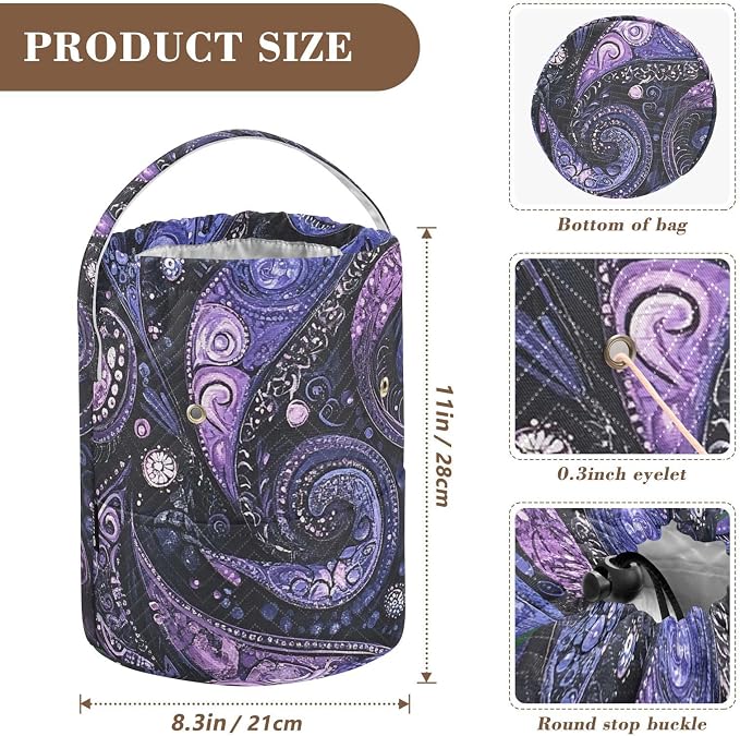 Tatenale Crochet Bag Yarn Bag Knitting Project Bag with Pockets and Handle Portable Yarn Storage Organizer Tangle Free 8.3x11 InchPurple Paisley30